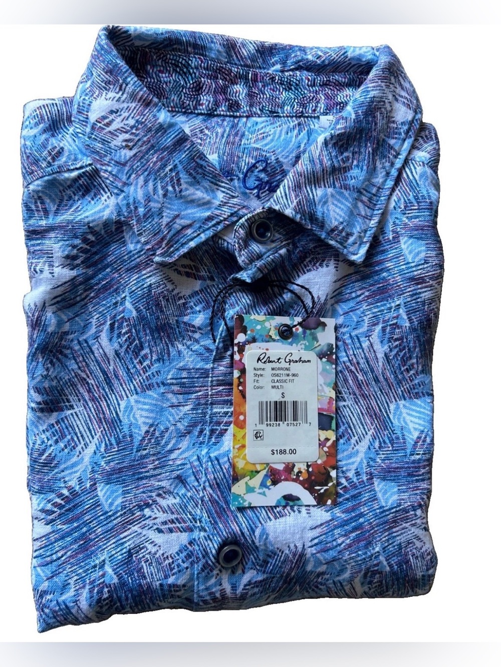Robert Graham Blue Multi-Pattern Short-Sleeve Button-Down Shirt